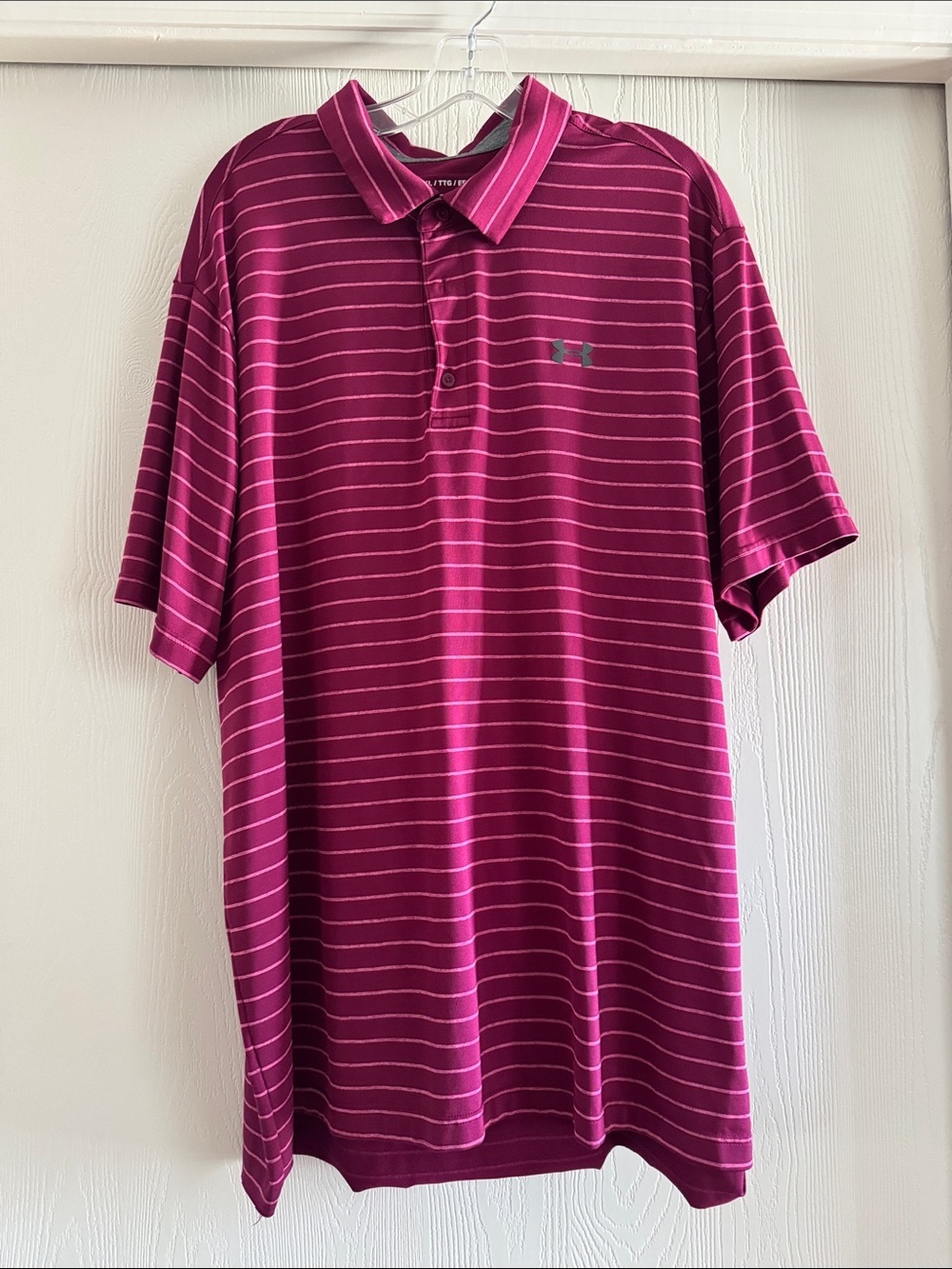 Under Armour Men's Burgundy Polo with Pink Stripes
